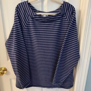 Denim & Co Active Blue Striped French Terry Top Sz 1X